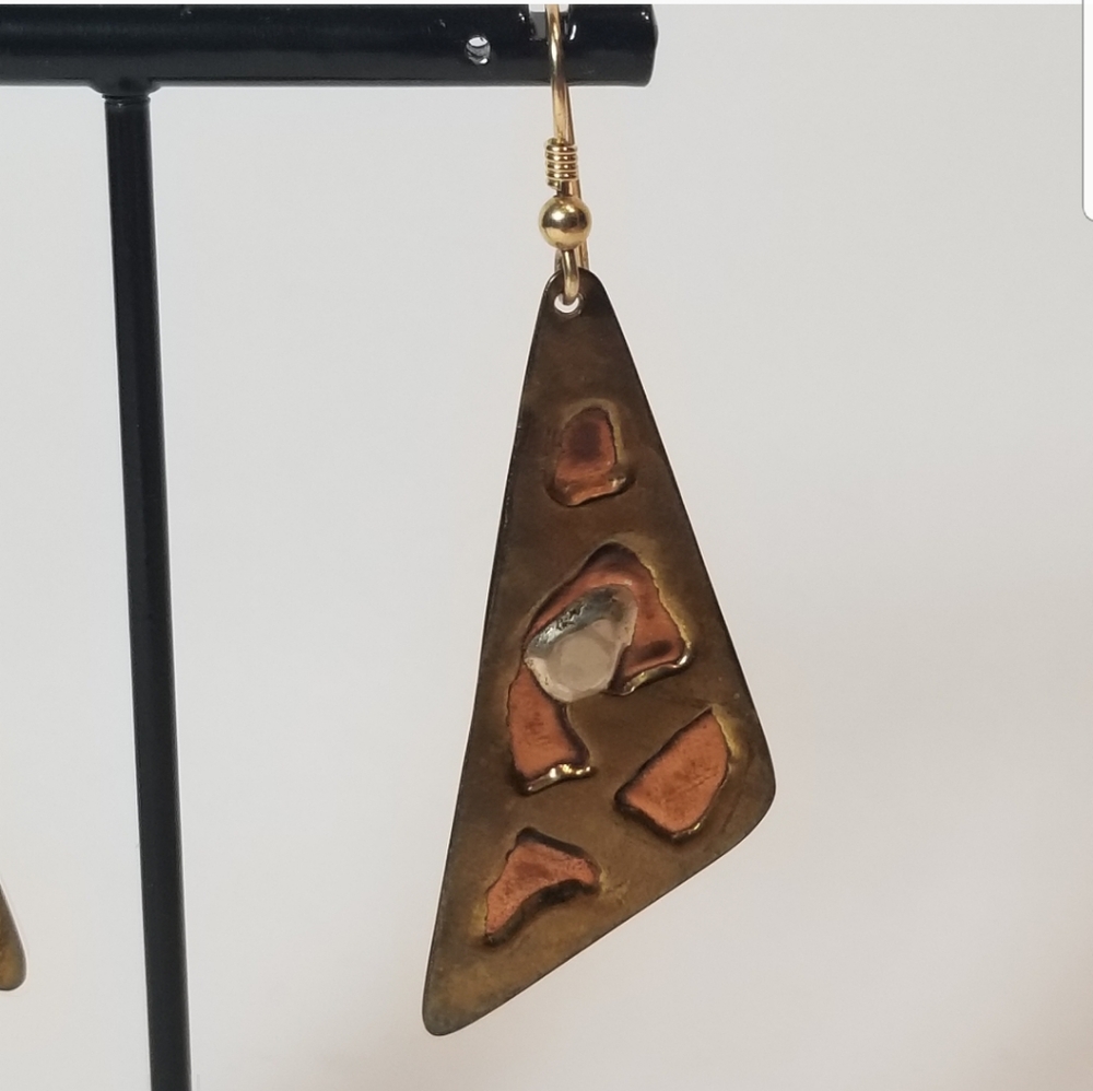 Mixed Metal Tri Tone Rectangular Dangle Earrings - image 3